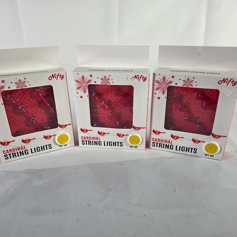 Nifty Cardinal LED String Lights Red Christmas Birds 36 Lights 16 ft 3‎ Pack